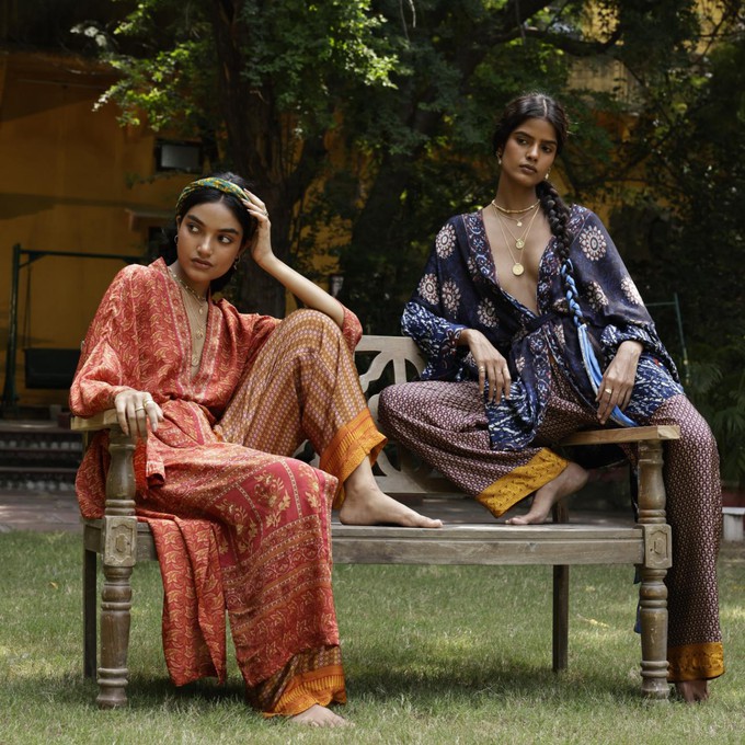 If Saris Could Talk Maxi Kimono- Autumn Leaves from Loft & Daughter