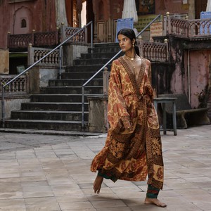 If Saris Could Talk Maxi Kimono- Sunset Marigold from Loft & Daughter