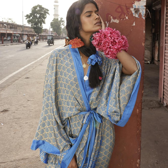 If Saris Could Talk Maxi Kimono- Lotus Lagoon from Loft & Daughter