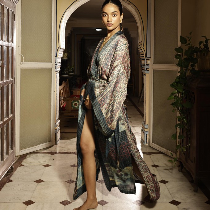 If Saris Could Talk Maxi Kimono- Indigo Overdye from Loft & Daughter