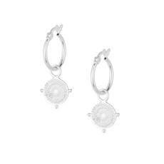 Tiny Shield Hoops Silver via Loft & Daughter