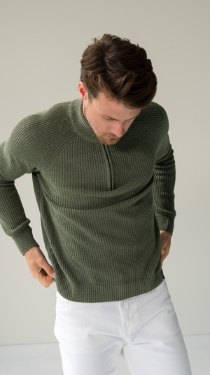 COTTON ZIP SWEATER | Olive from Loop.a life