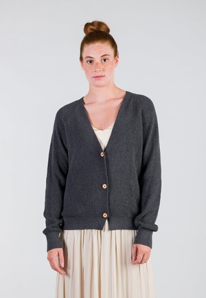 COTTON FINE CARDIGAN BUTTON | Antracite from Loop.a life
