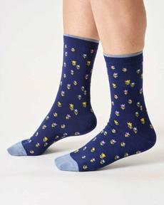 Bamboe sokken dames floral - midnight blue via Lotika