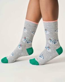 Bamboe dames sokken met fietsen – grey marl via Lotika