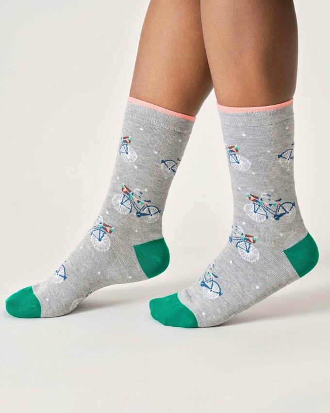 Bamboe dames sokken met fietsen – grey marl from Lotika