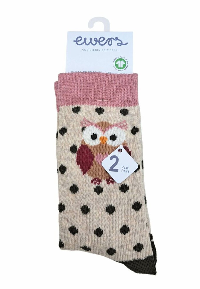 Ewers kindersokken uilen beige - groen - 2-pack maat 27-30 from Lotika