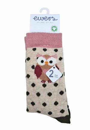 Ewers kindersokken uilen beige - groen - 2-pack maat 27-30 from Lotika