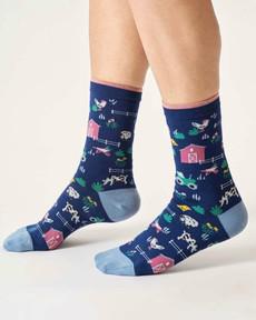 Bamboe sokken dames boerderij – midnight blue via Lotika