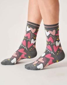 Thought bamboe damessokken hartjes - dark grey marl via Lotika