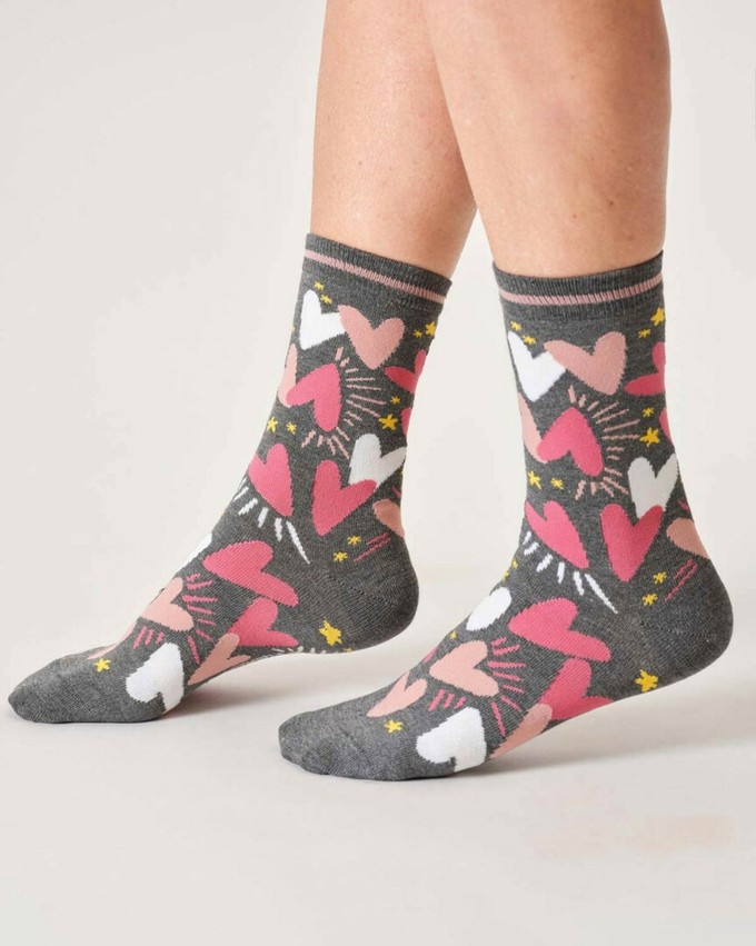 Thought bamboe damessokken hartjes - dark grey marl from Lotika