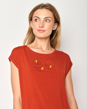 Greenbomb T-shirt dames vogels - clay red from Lotika