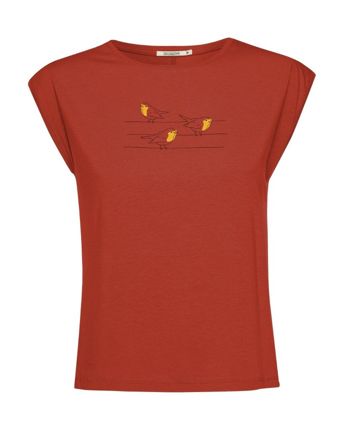 Greenbomb T-shirt dames vogels - clay red from Lotika