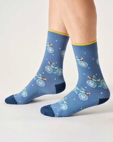 Bamboe dames sokken met fietsen – denim blauw via Lotika