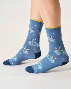 Bamboe dames sokken met fietsen – denim blauw from Lotika