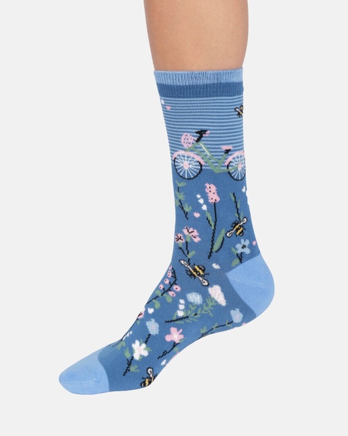 Thought katoenen damessokken met fiets French blue from Lotika