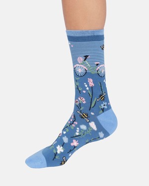 Thought katoenen damessokken met fiets French blue from Lotika