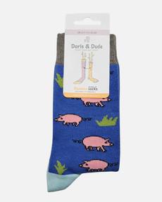 Doris & Dude bamboe damessokken met varkens blauw via Lotika