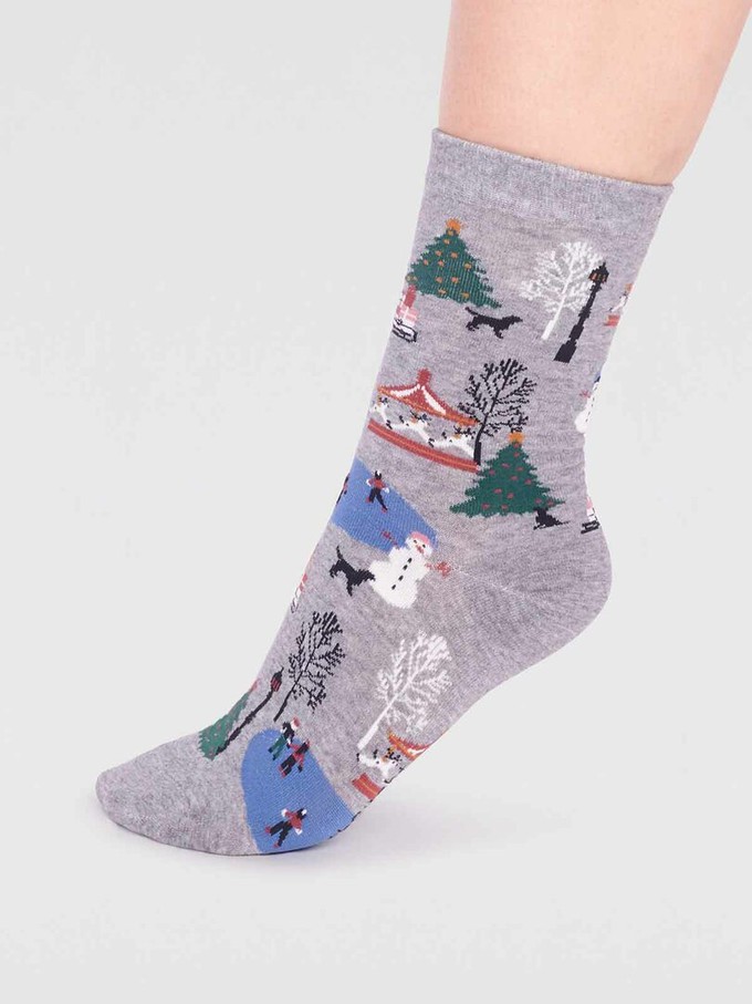 Dames sokken winters tafereeltje gloria - grey marle from Lotika