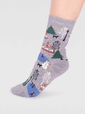 Dames sokken winters tafereeltje gloria - grey marle from Lotika
