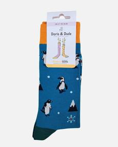 Doris & Dude bamboe damessokken pinguïns teal blauw via Lotika