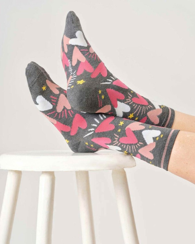 Thought bamboe damessokken hartjes - dark grey marl from Lotika