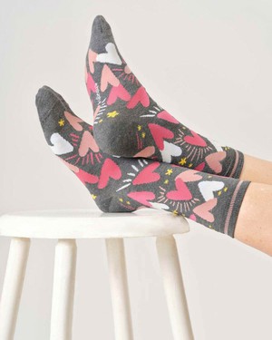 Thought bamboe damessokken hartjes - dark grey marl from Lotika