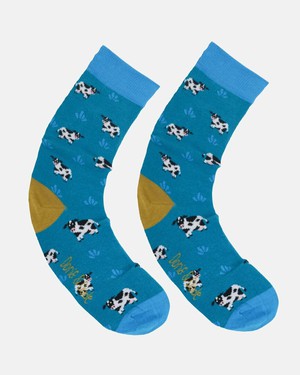 Doris & Dude bamboe damessokken koeien teal blauw from Lotika