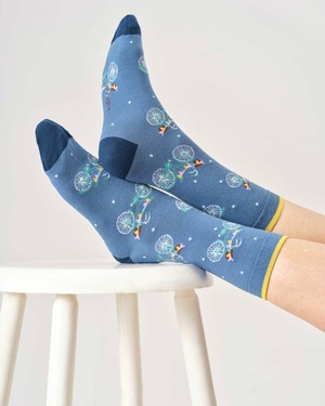 Bamboe dames sokken met fietsen – denim blauw from Lotika