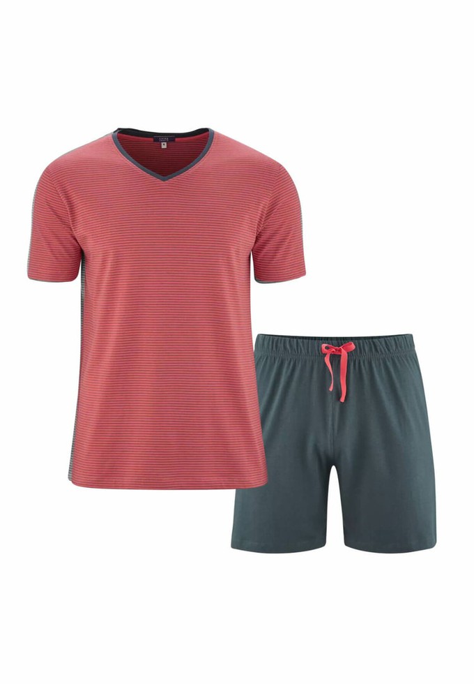 Living crafts heren pyjama set katoen Carl - asphalt / cayenne from Lotika