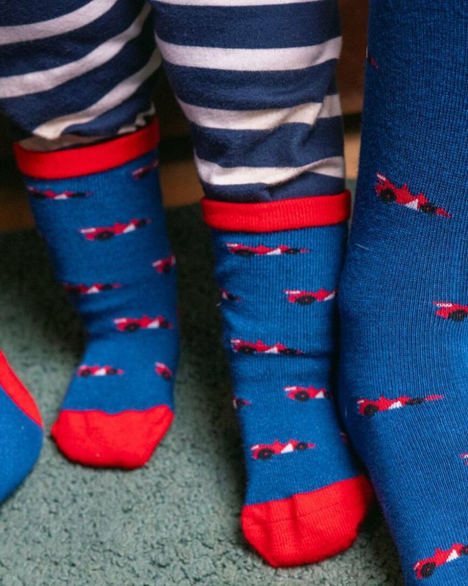 Bamboe kindersokken raceauto's - blauw from Lotika