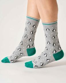 Thought bamboe damessokken pinguïns - grey marl via Lotika