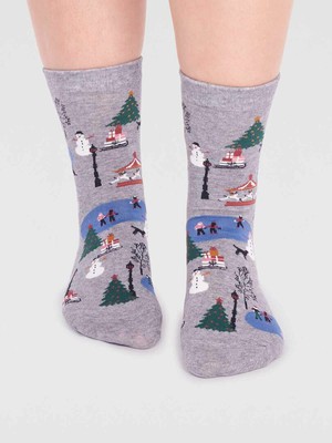 Dames sokken winters tafereeltje gloria - grey marle from Lotika