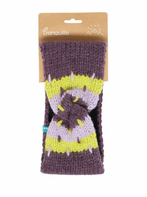 Gebreide wollen hoofdband met patroon - plum from Lotika