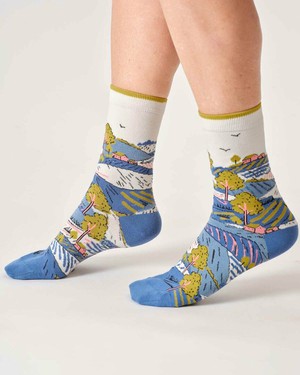 Dames sokken bio-katoen landschap – stone white from Lotika