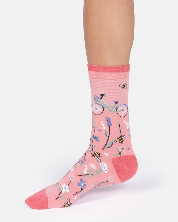 Thought katoenen damessokken met fiets cherry blossom pink from Lotika