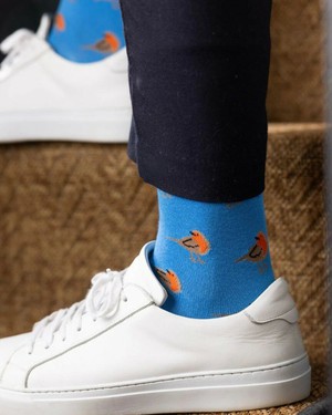 Swole Panda bamboesokken met roodborstjes – blauw from Lotika