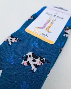 Doris & Dude bamboe damessokken koeien teal blauw from Lotika