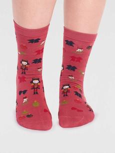 Kerstsokken dames notenkraker - brick red via Lotika