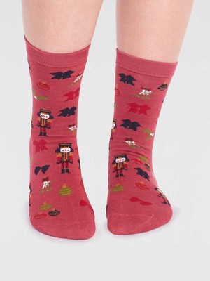 Kerstsokken dames notenkraker - brick red from Lotika