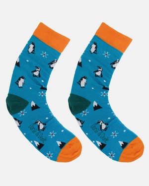 Doris & Dude bamboe damessokken pinguïns teal blauw from Lotika