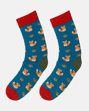 Doris & Dude bamboe damessokken vossen teal blauw from Lotika
