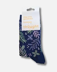 Thought bamboe dames sokken summer leaves - ink blue via Lotika