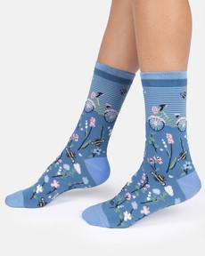 Thought katoenen damessokken met fiets French blue via Lotika