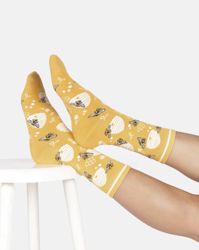 Thought bamboe damessokken met bijenkorf yellow from Lotika