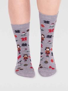 Kerstsokken dames notenkraker - grey marle via Lotika