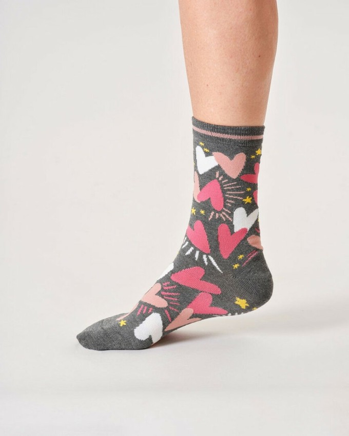 Thought bamboe damessokken hartjes - dark grey marl from Lotika