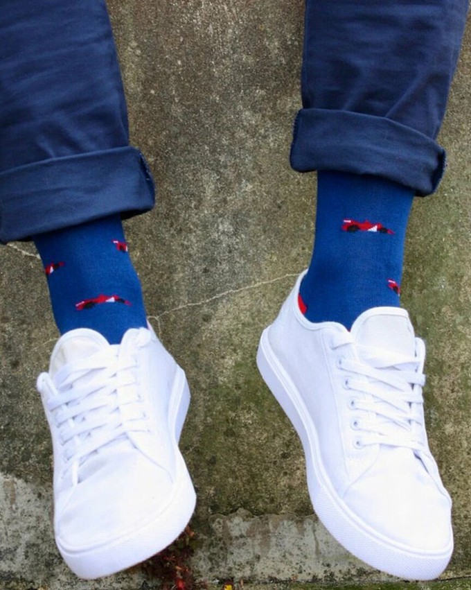 Swole Panda bamboe herensokken raceauto's - blauw from Lotika