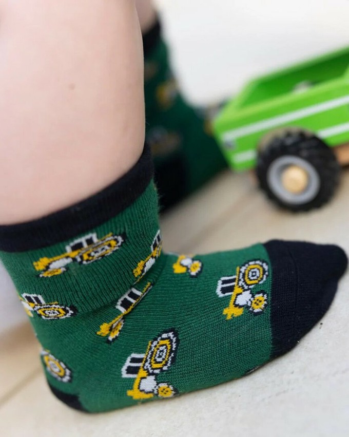 Bamboe kindersokken tractors - groen from Lotika