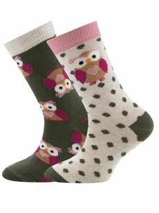 Ewers kindersokken uilen beige - groen - 2-pack maat 27-30 via Lotika